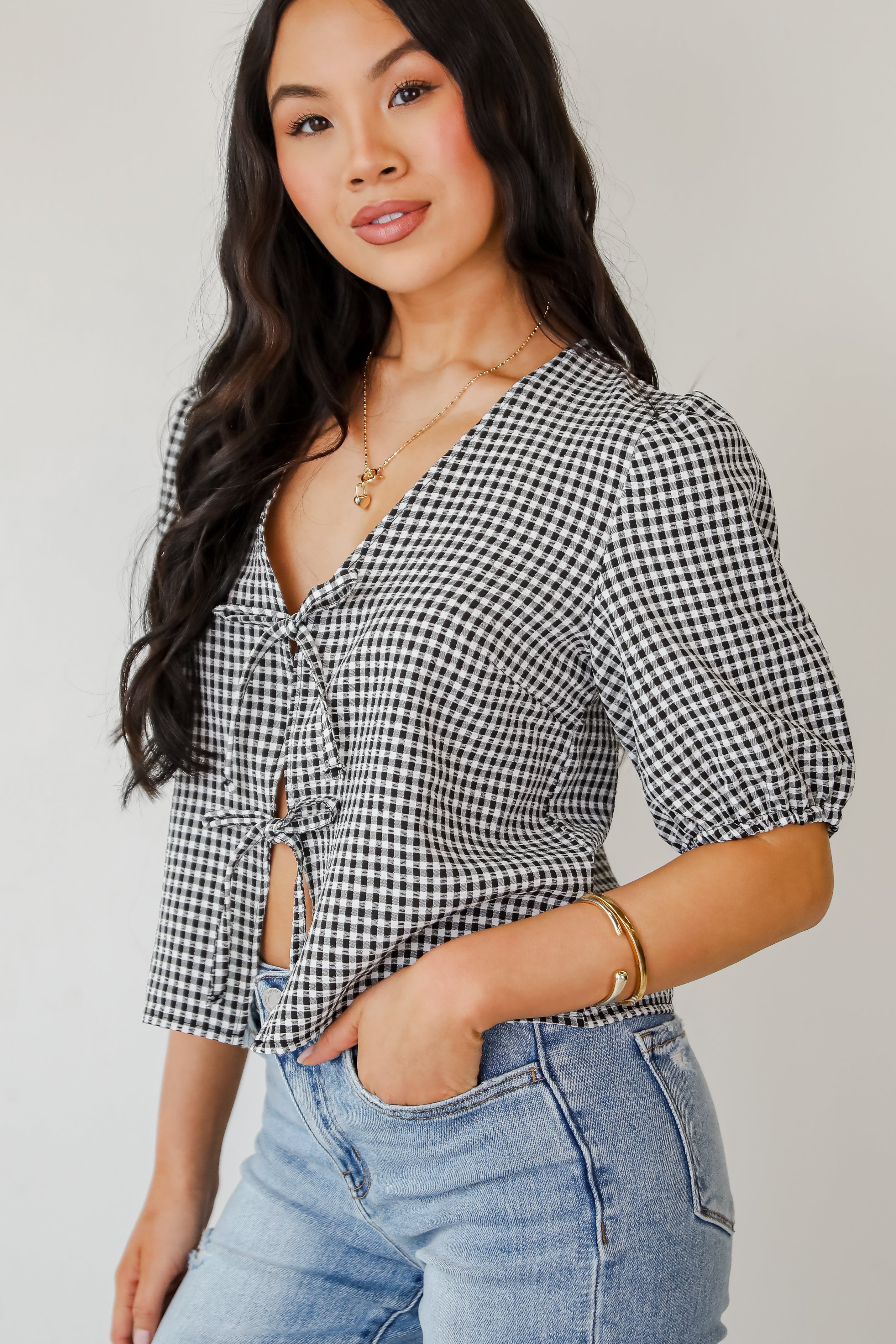 Special Moments Black Gingham Bow Blouse