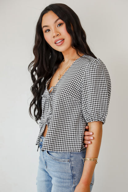 Special Moments Black Gingham Bow Blouse