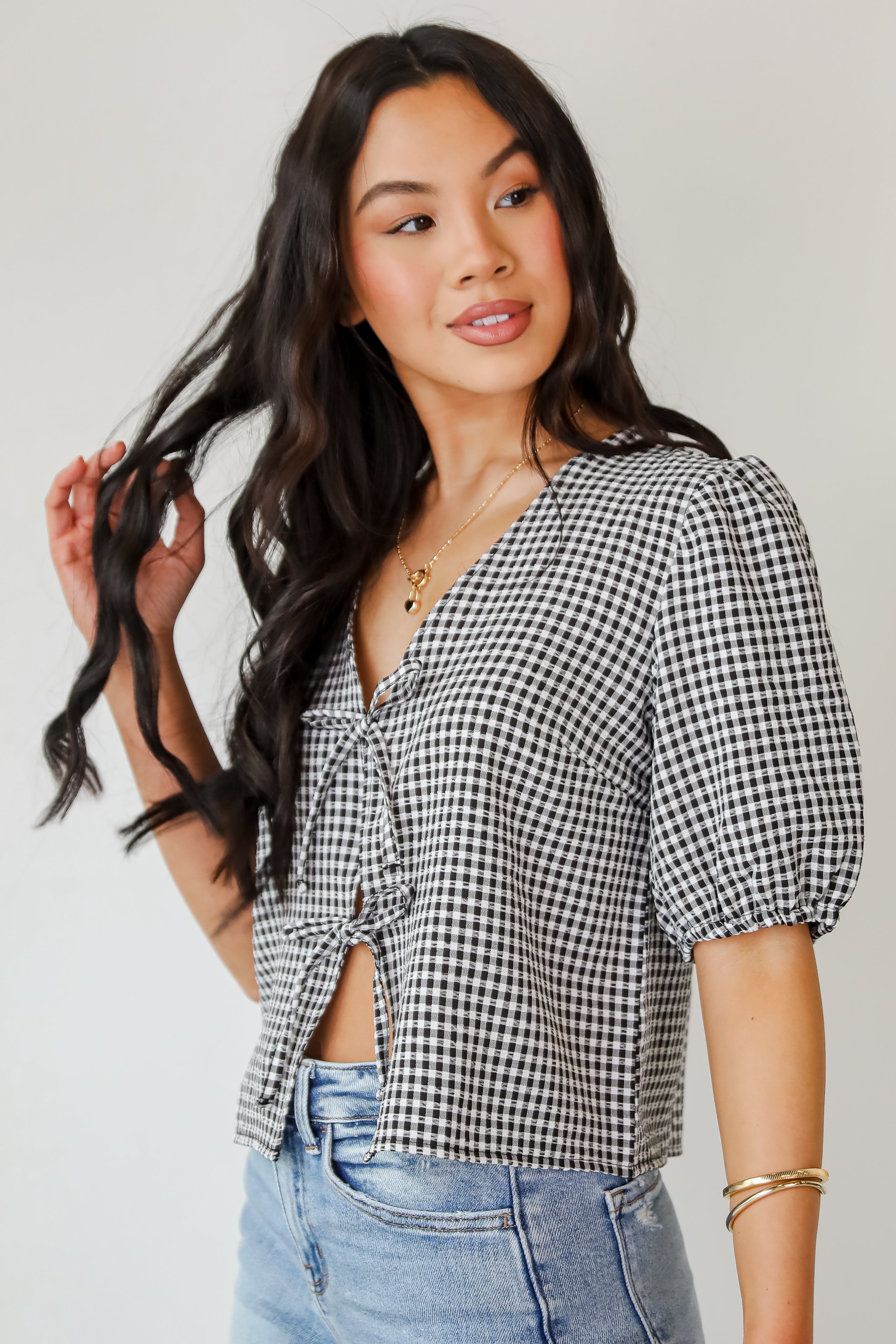 Special Moments Black Gingham Bow Blouse