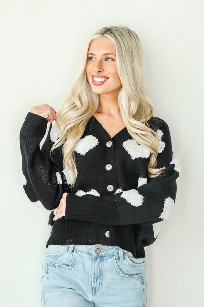 Incredibly Darling Black Heart Sweater Cardigan