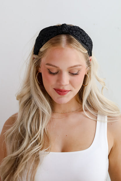 Sincerely Elegant Black Floral Mesh Knotted Headband