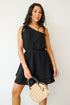 Charming Potential Black Linen One-Shoulder Mini Dress