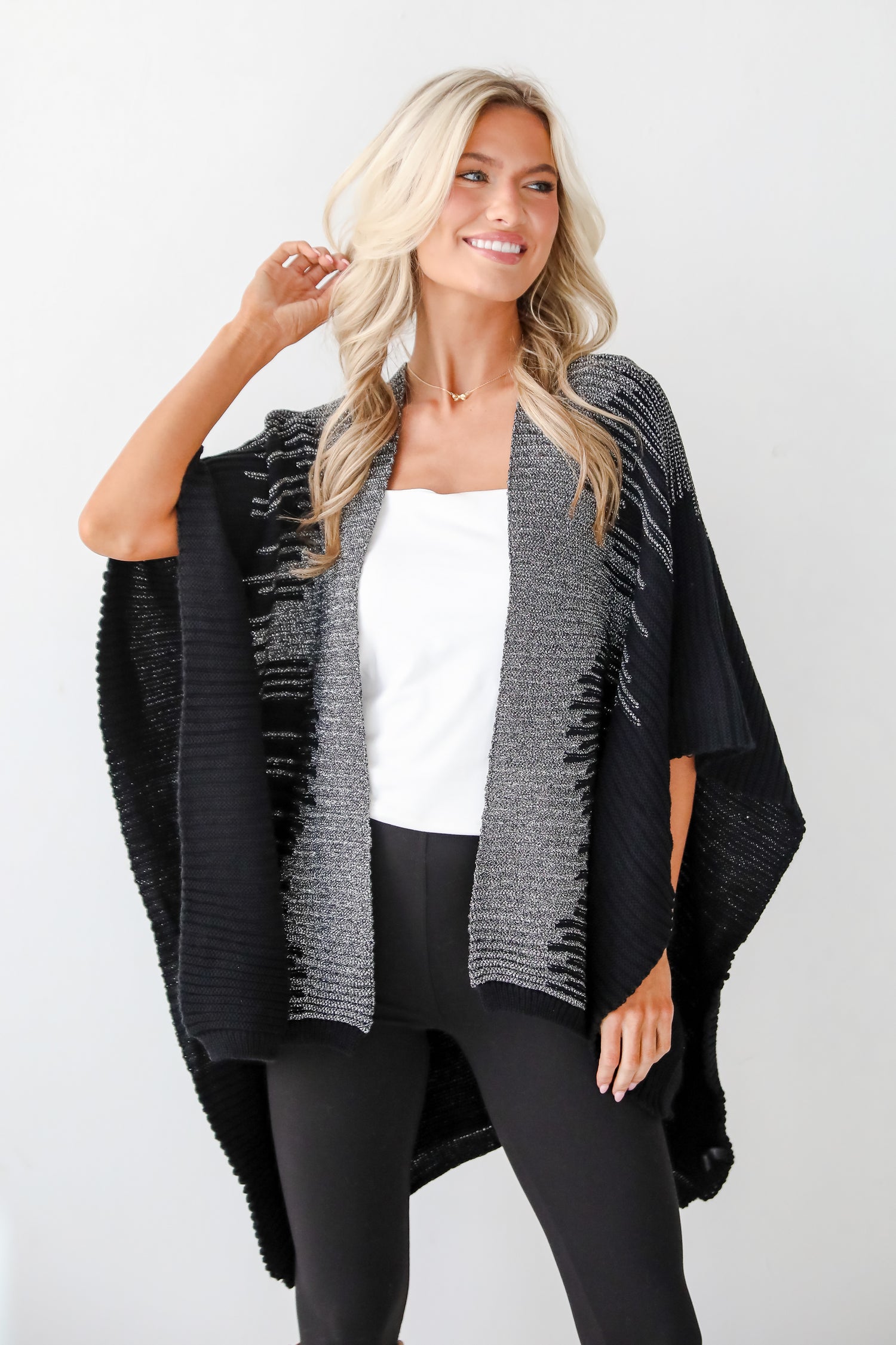 Luxe Intention Black Metallic Knit Shawl