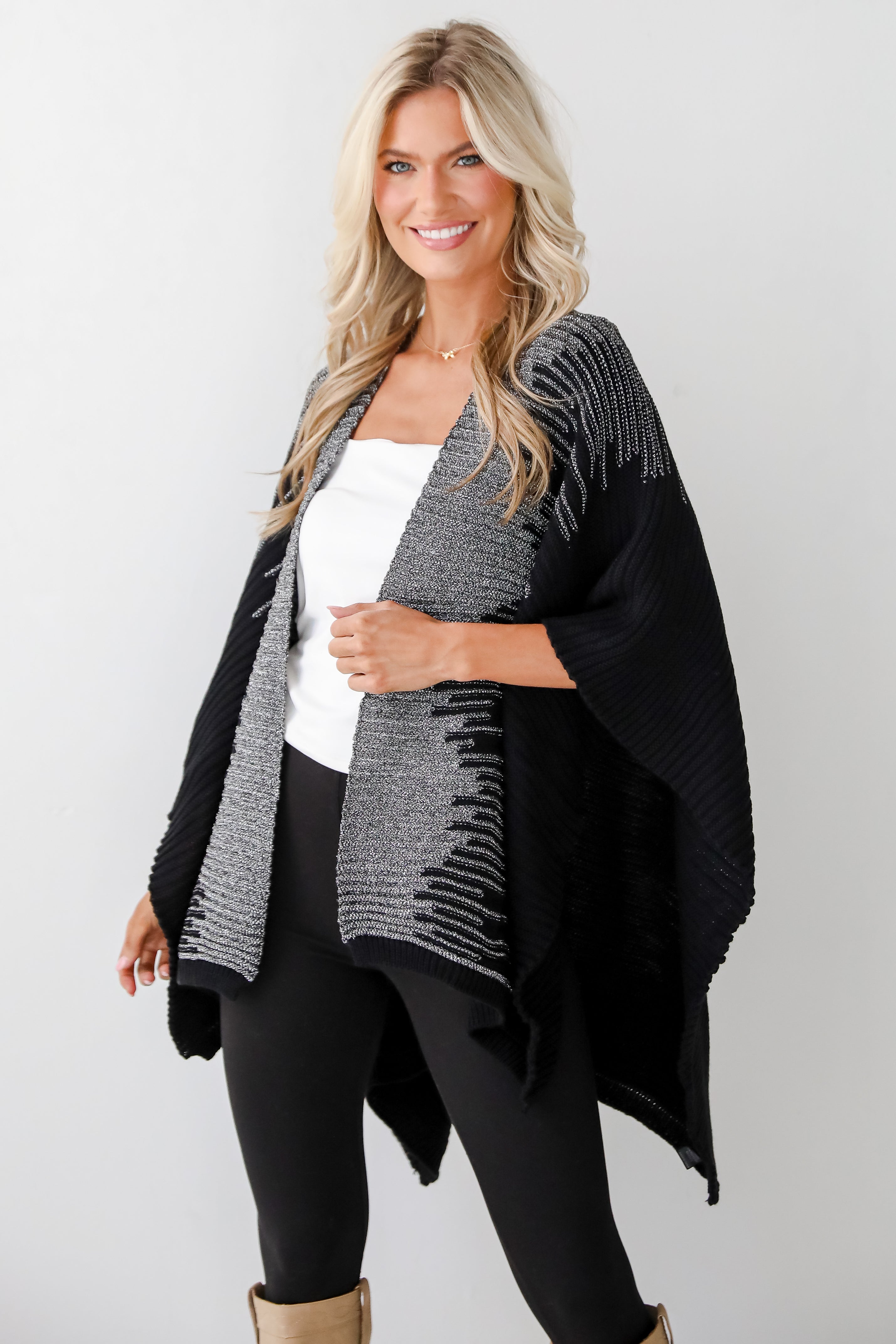 Luxe Intention Black Metallic Knit Shawl