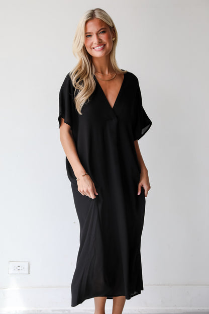 Boardwalk Sunsets Black Midi Dress