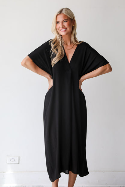 Boardwalk Sunsets Black Midi Dress