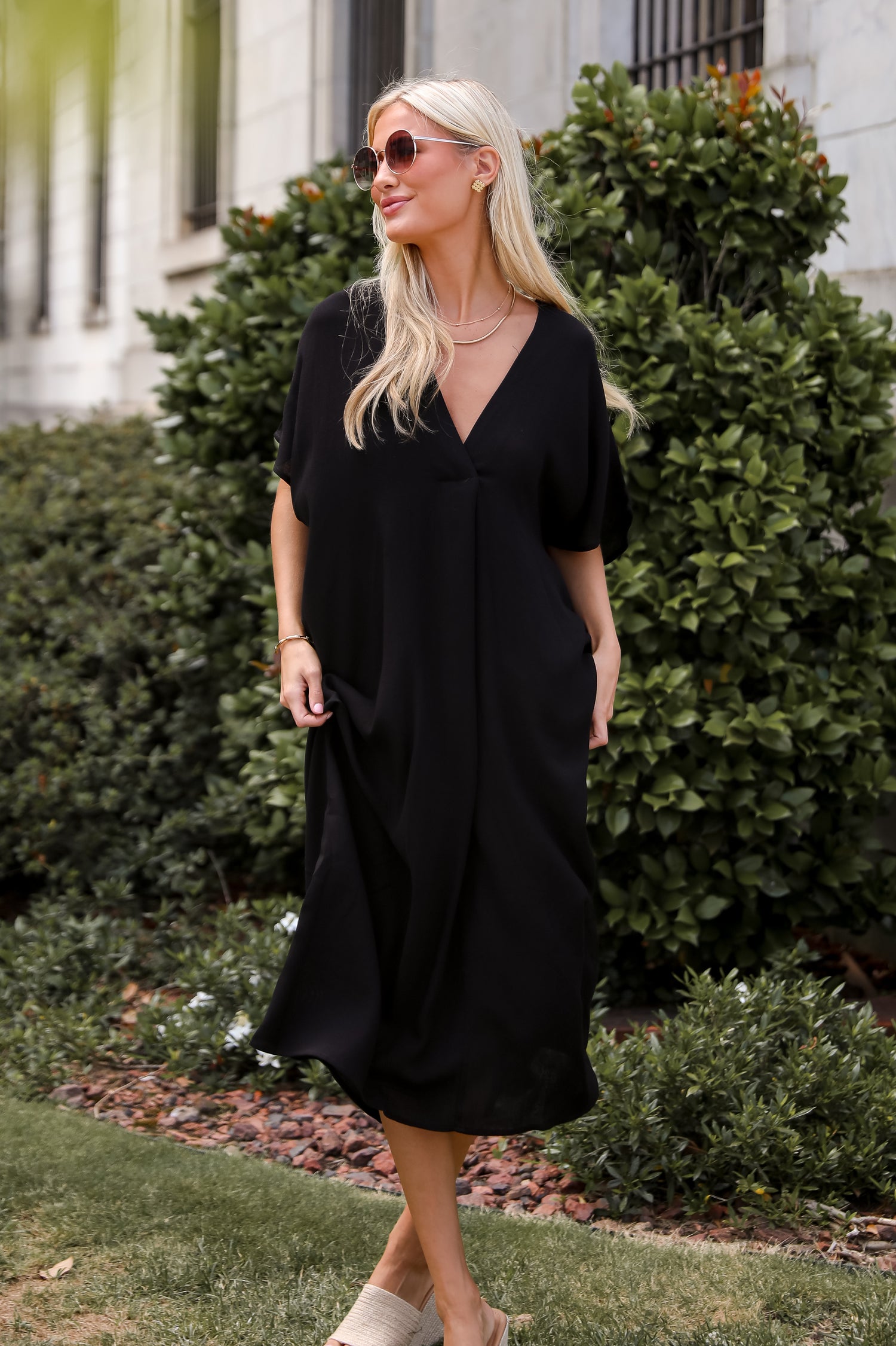 Boardwalk Sunsets Black Midi Dress