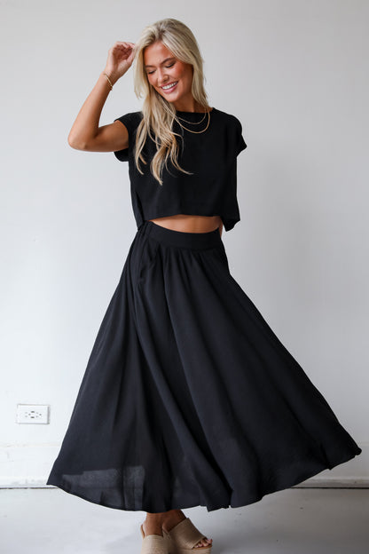 Effortless Escape Black Maxi Skirt