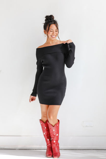 Touchdown Season Off-The-Shoulder Mini Sweater Dress