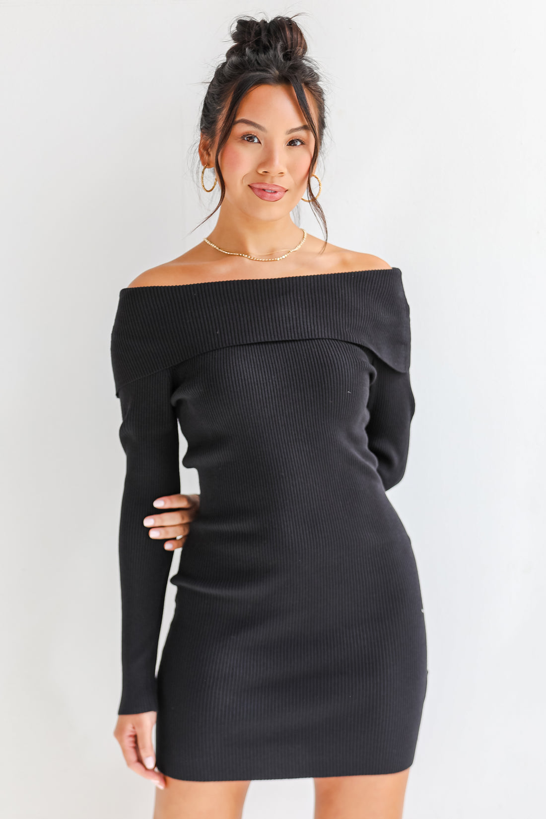 Touchdown Season Off-The-Shoulder Mini Sweater Dress