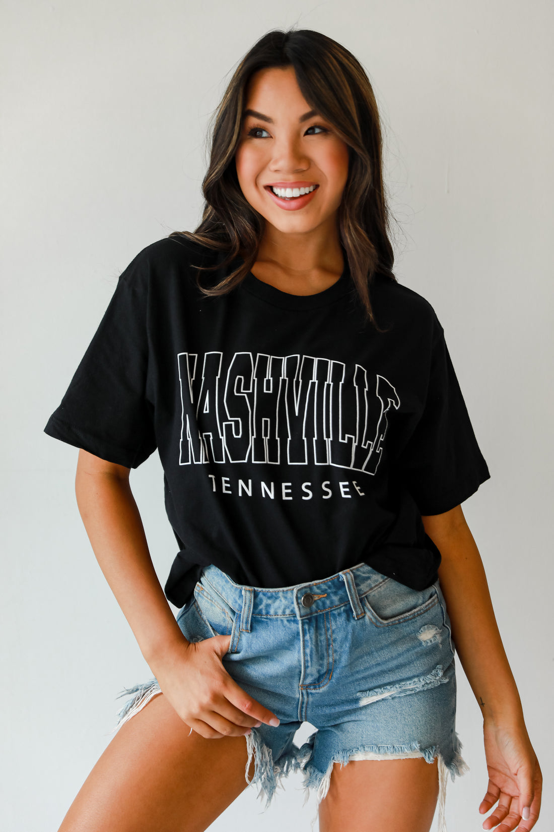 Black Nashville Tennessee Cropped Block Letter Tee