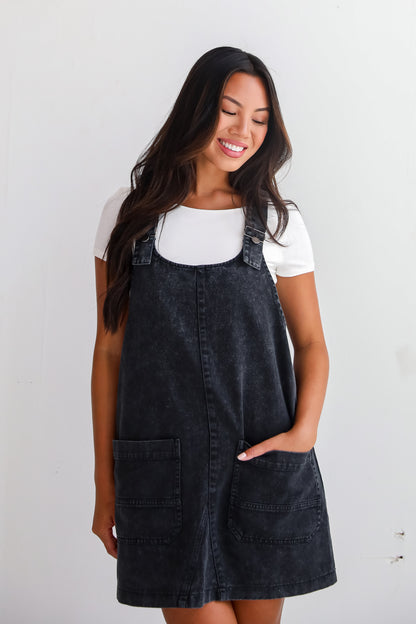 Autumn Days Black Denim Overall Mini Dress