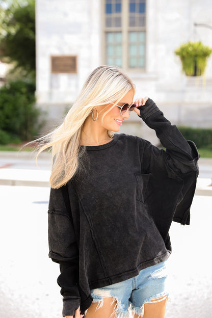 Easy Charisma Black Oversized Contrast Knit Top