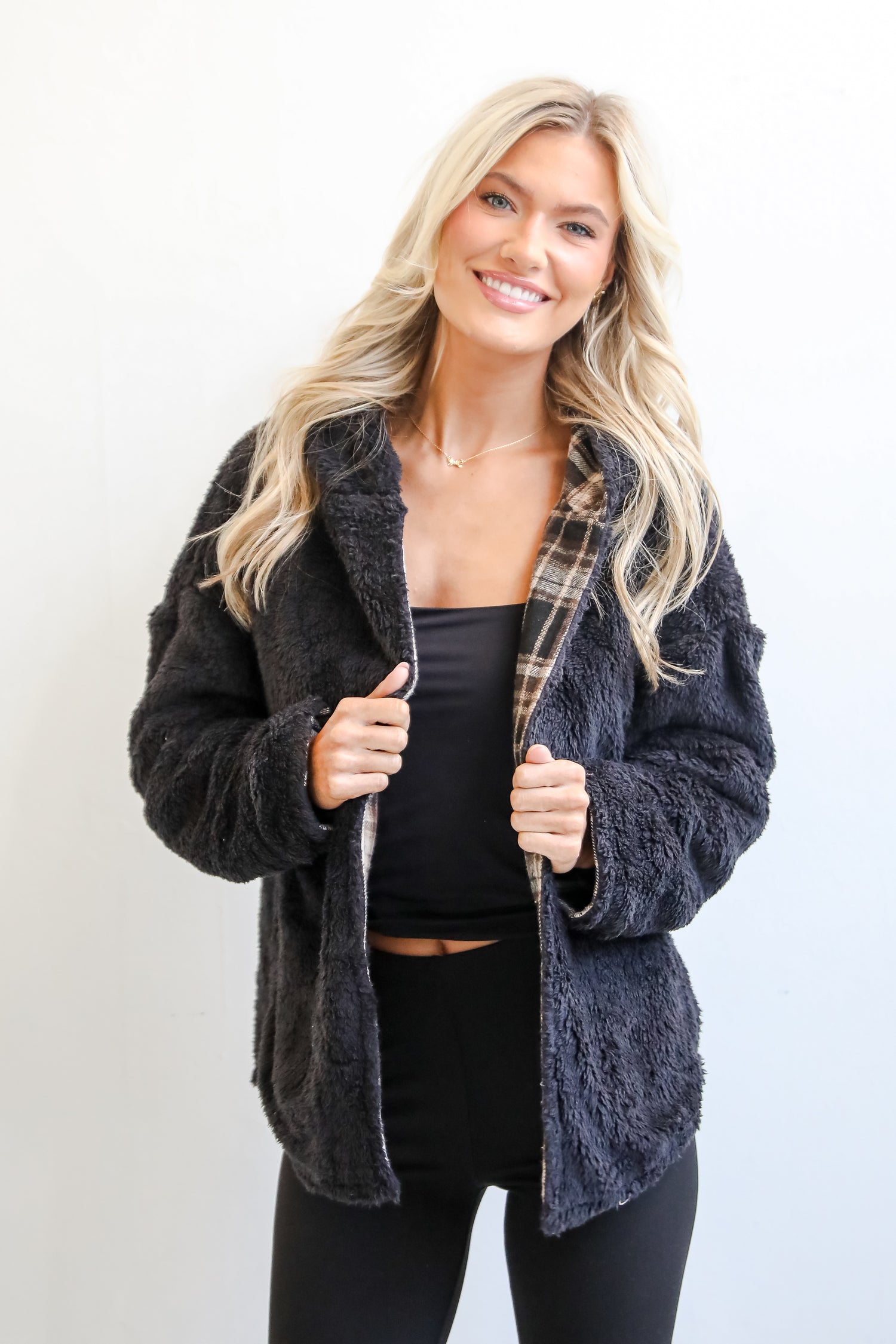 Perfected Comfort Reversible Sherpa Plaid Jacket