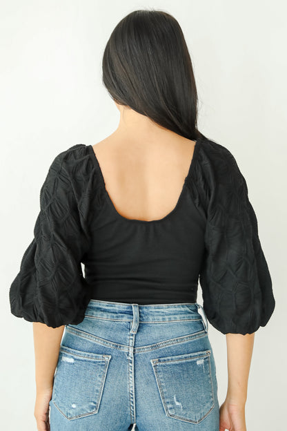 Most Intriguing Black Puff Sleeve Bodysuit