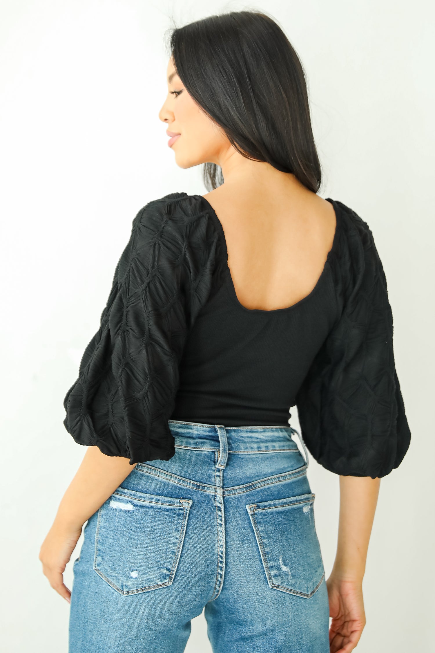 Most Intriguing Black Puff Sleeve Bodysuit