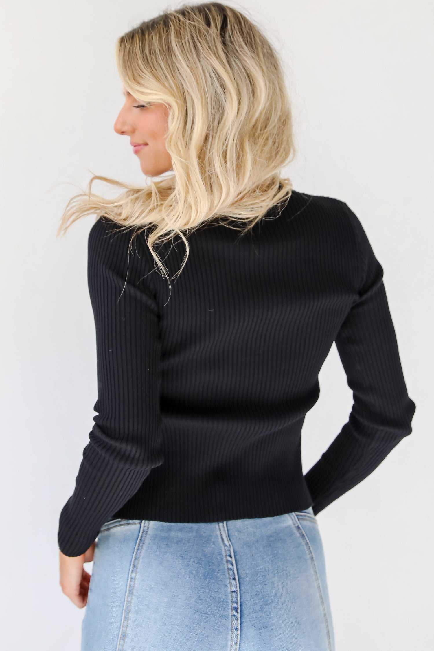 Lucky Moments Black Ribbed Knit Top