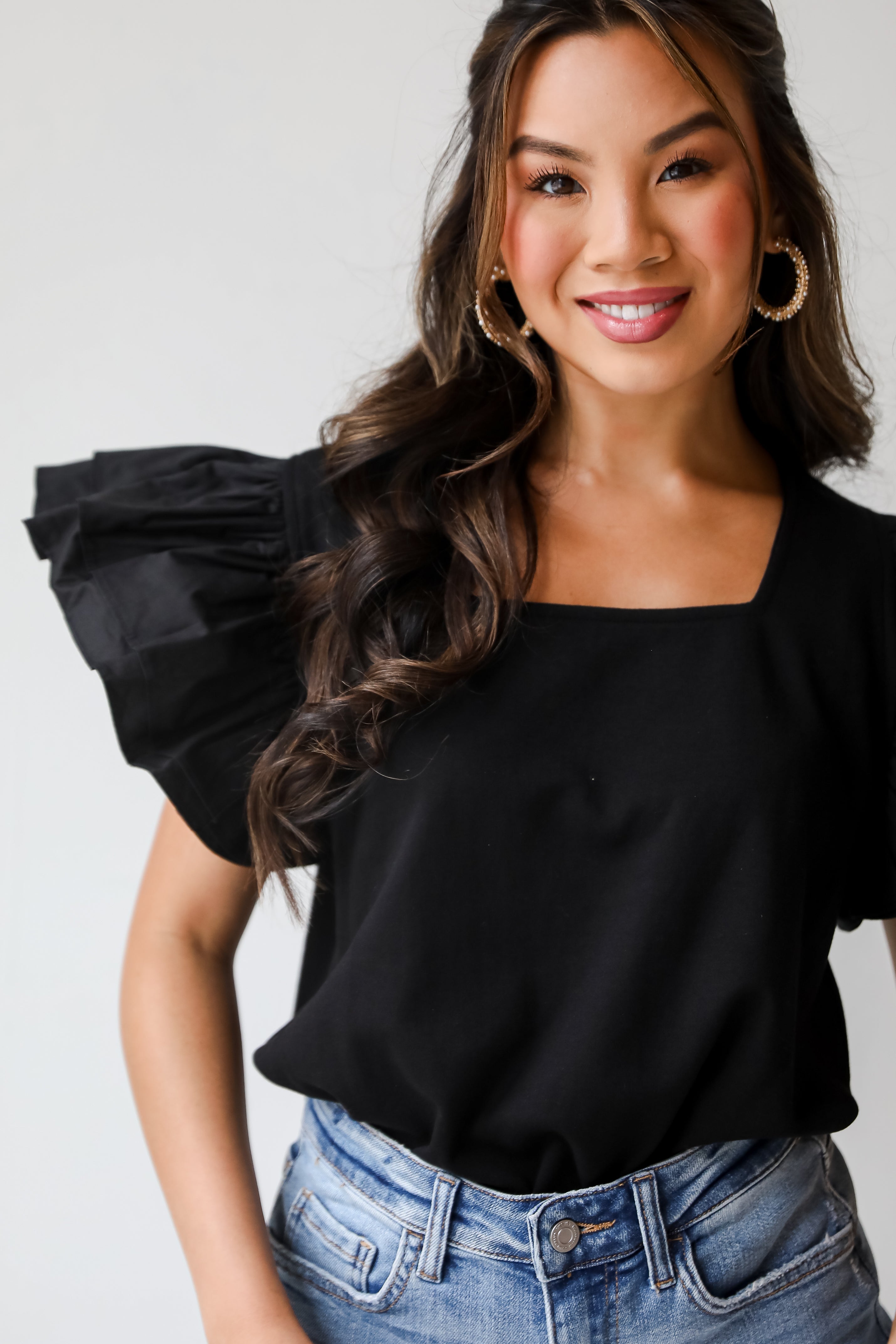 Popular Icon Black Ruffle Sleeve Blouse