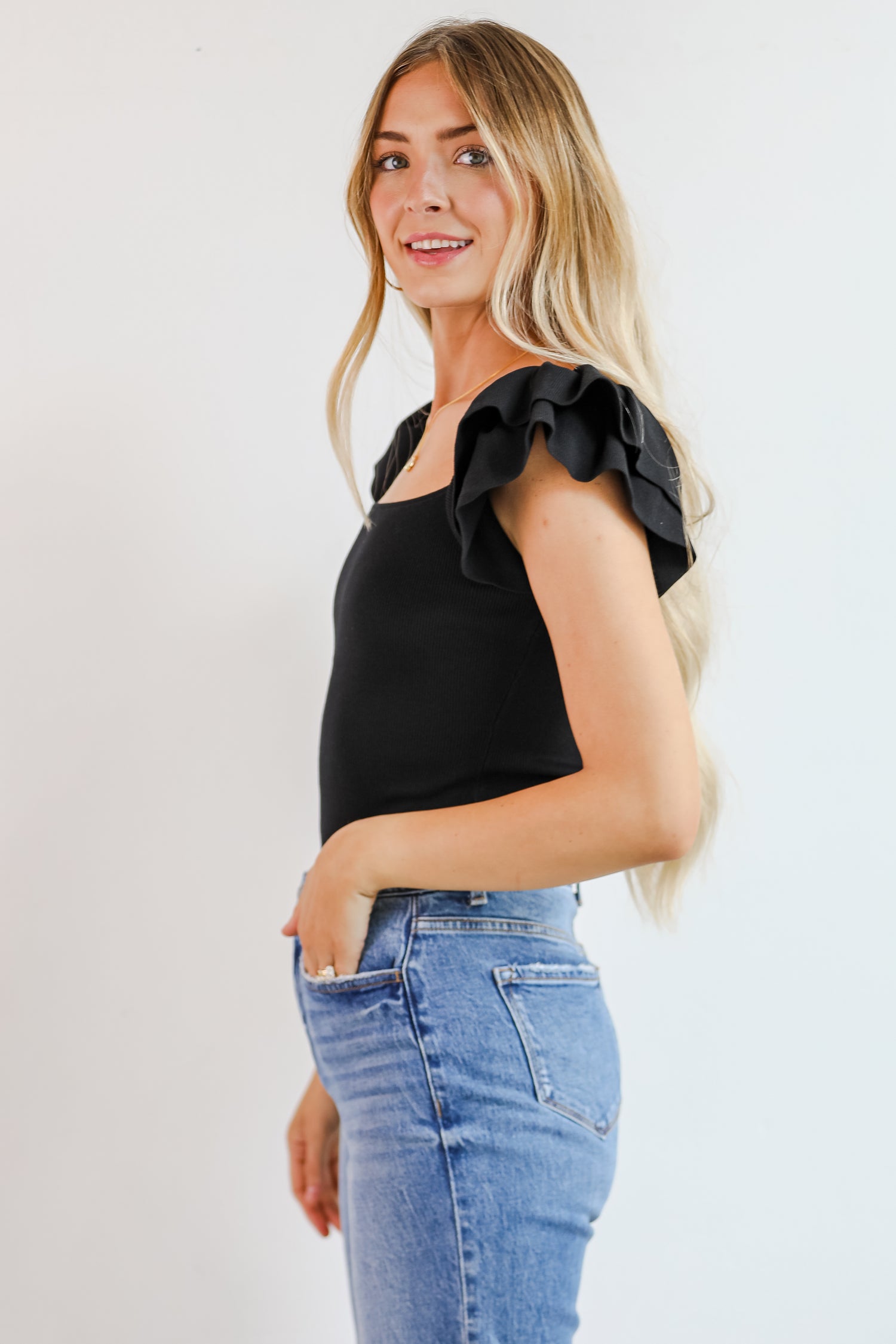 Go Team Black Ruffle Sleeve Tank