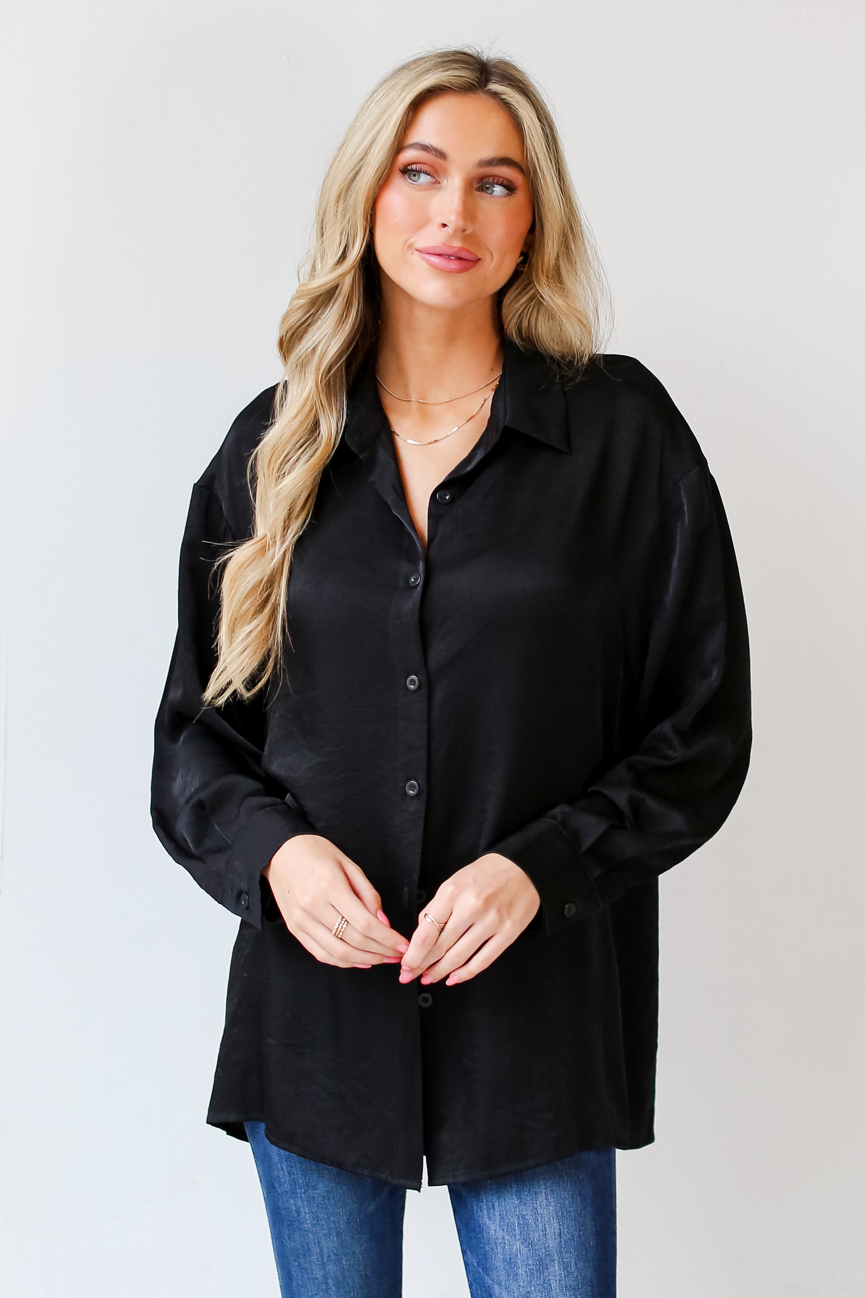 black Button-Up Blouse front view