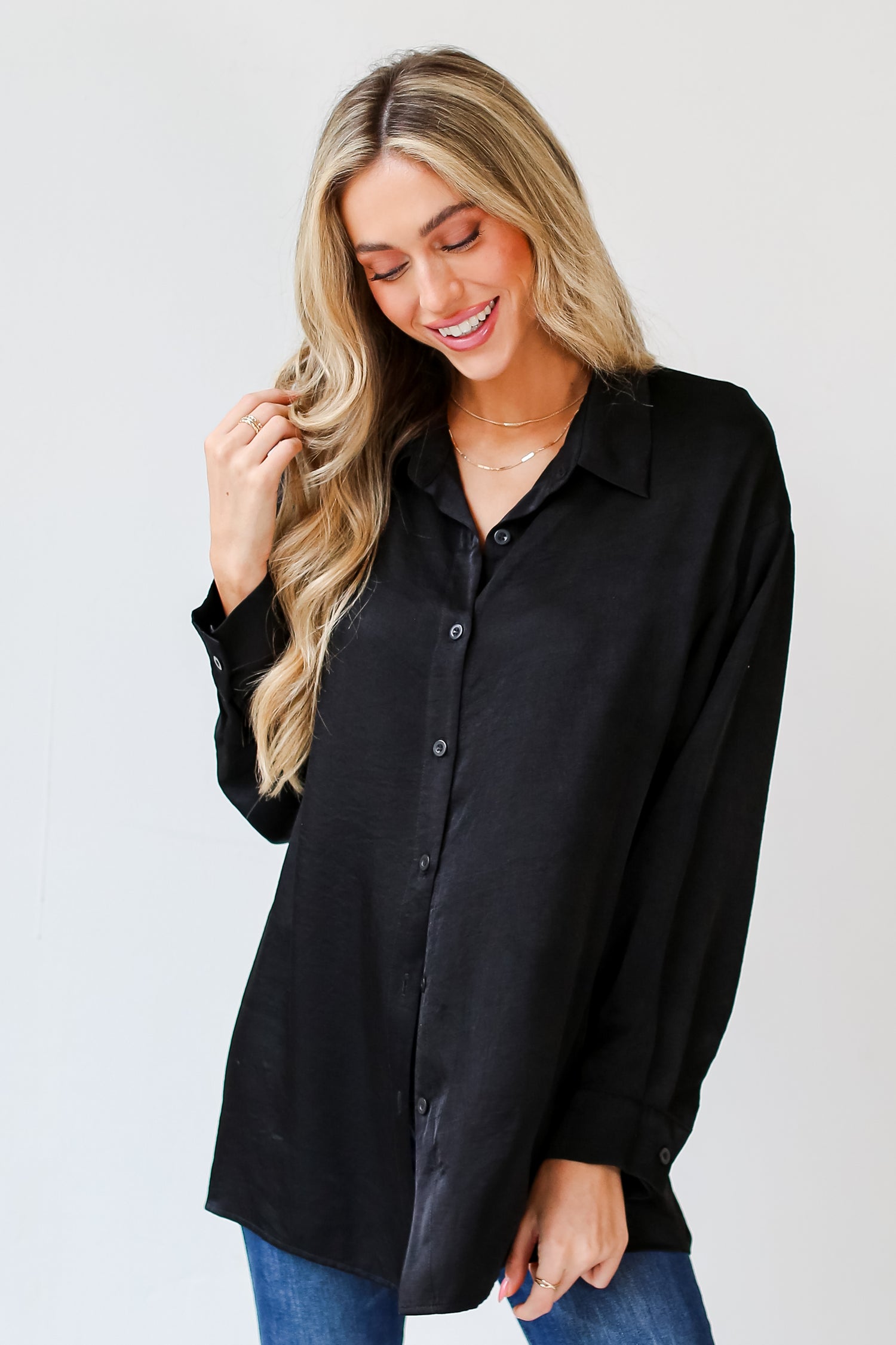 black Button-Up Blouse close up