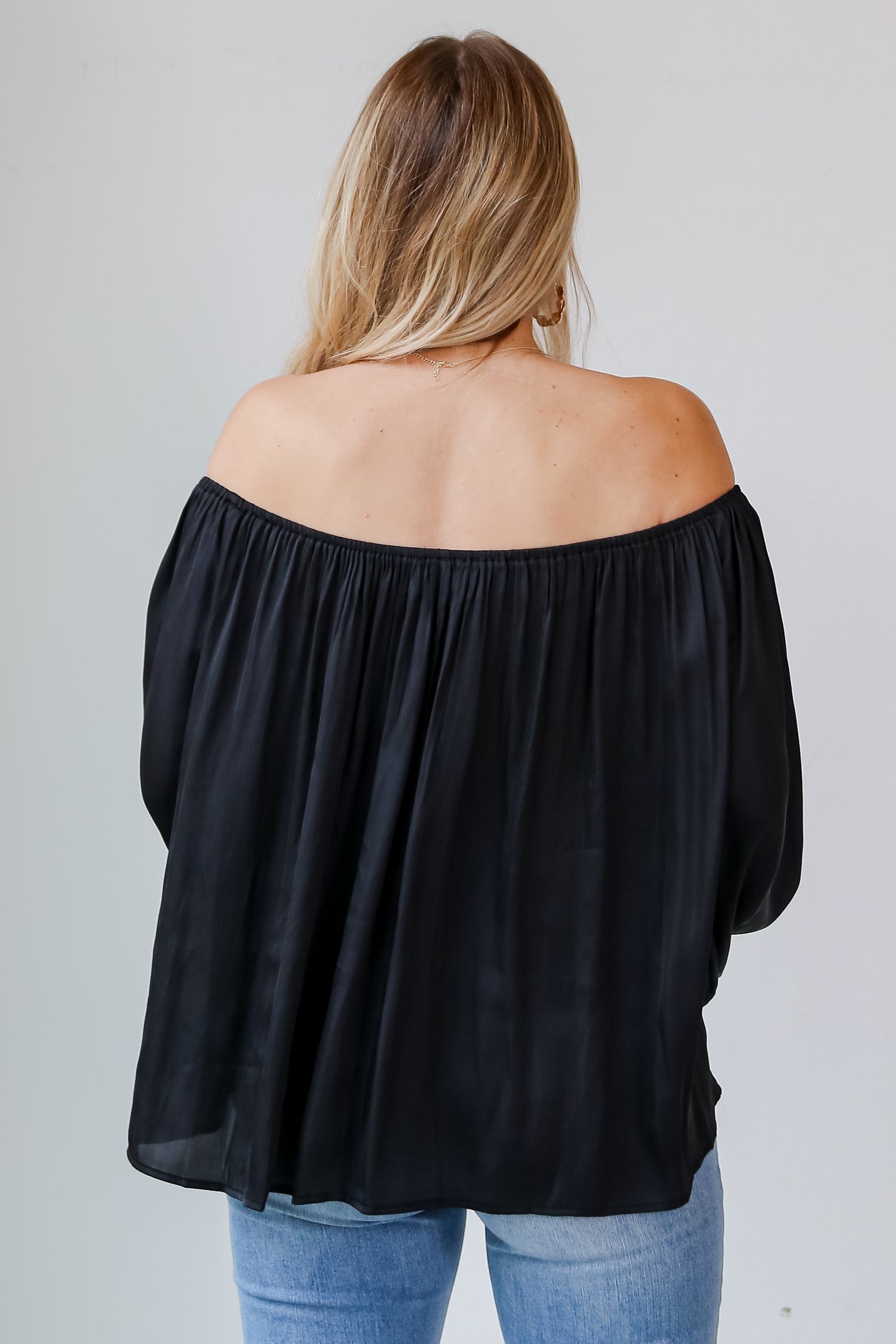 Black Satin Blouse back view