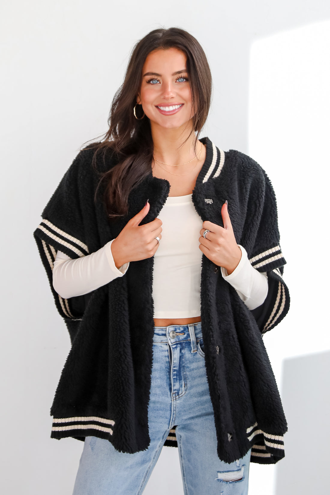 Seasonal Snuggles Black Oversized Sherpa Vest