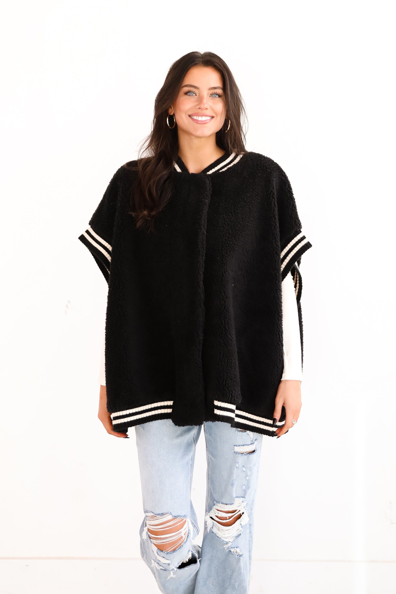 Seasonal Snuggles Black Oversized Sherpa Vest