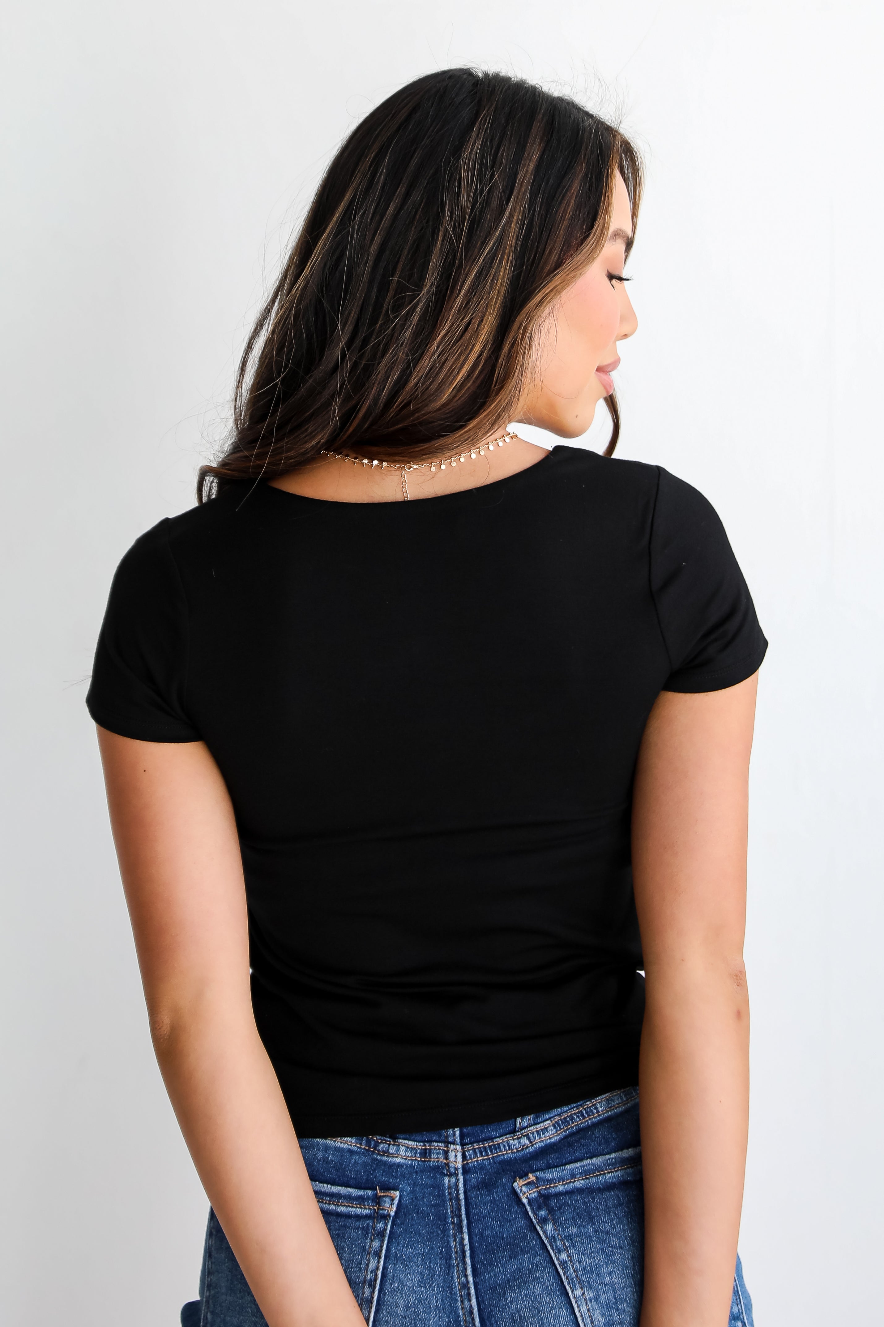 cute black Square Neck Top