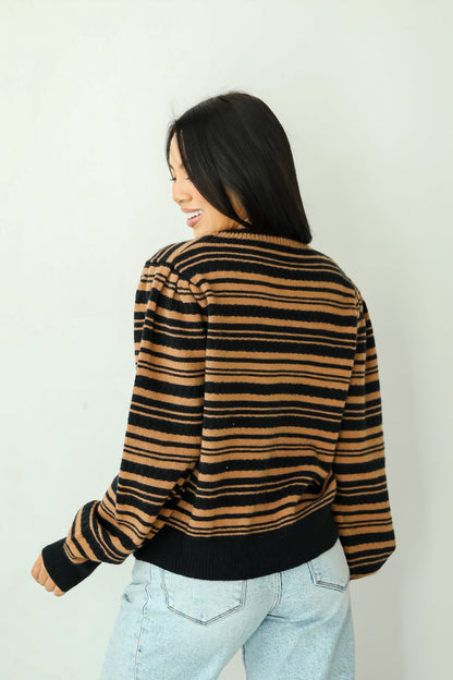 Simply Immaculate Black Striped Bow Sweater Cardigan