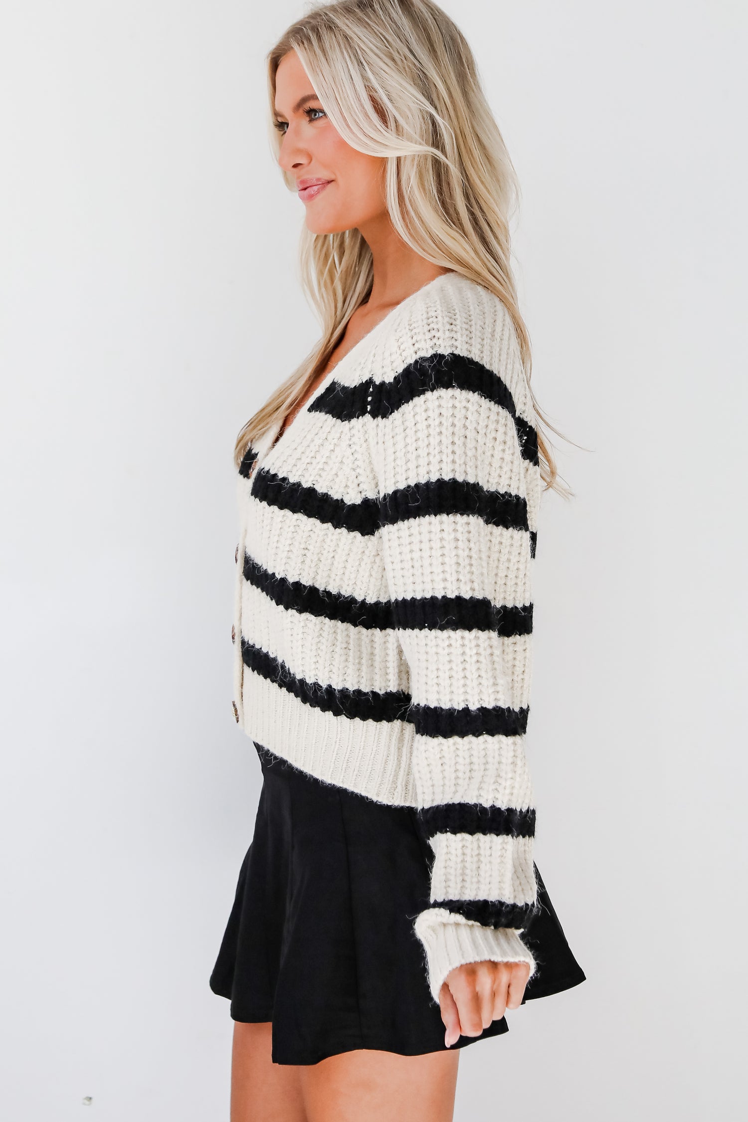 Adored Stunner Cream Striped Sweater Cardigan