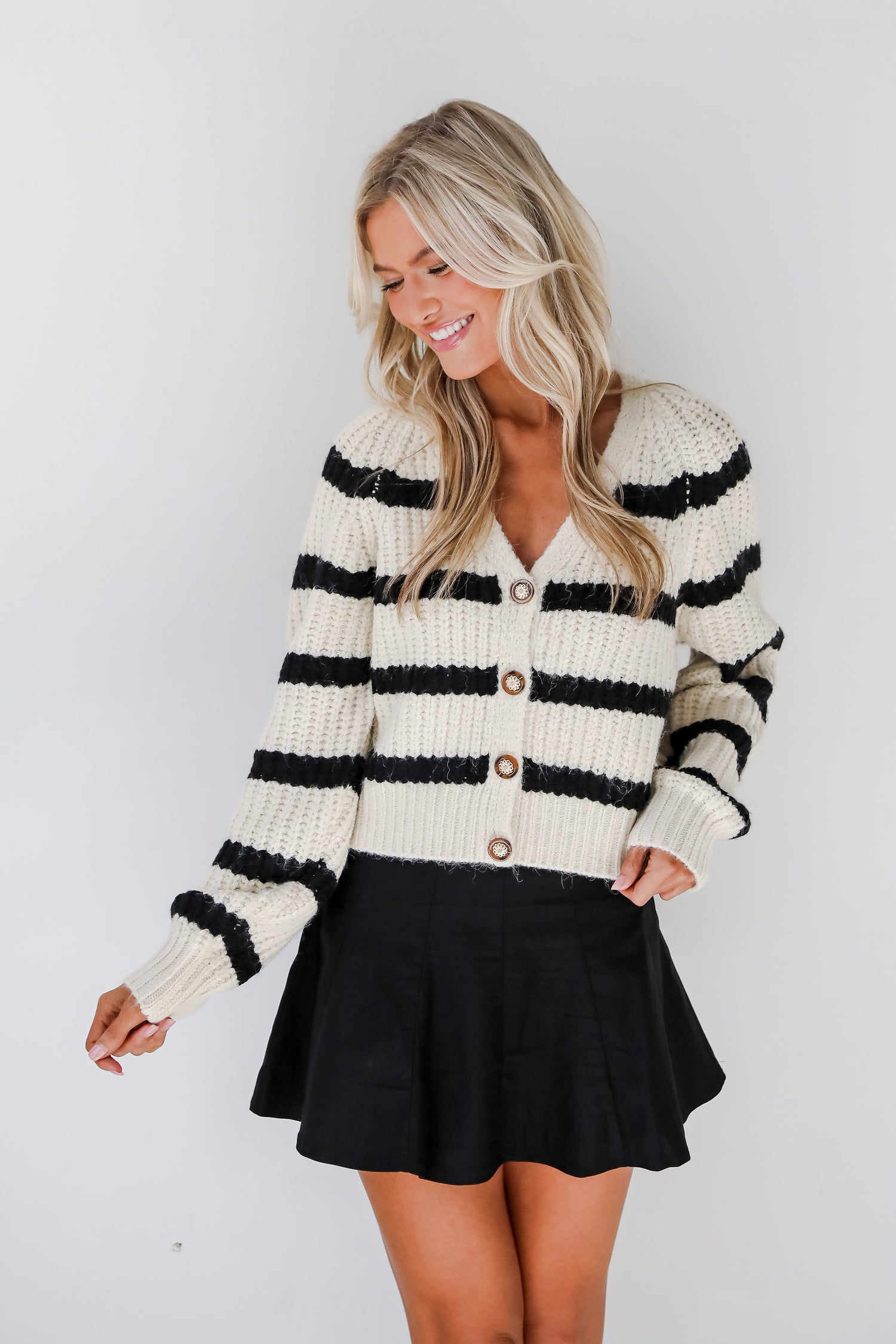 Adored Stunner Cream Striped Sweater Cardigan