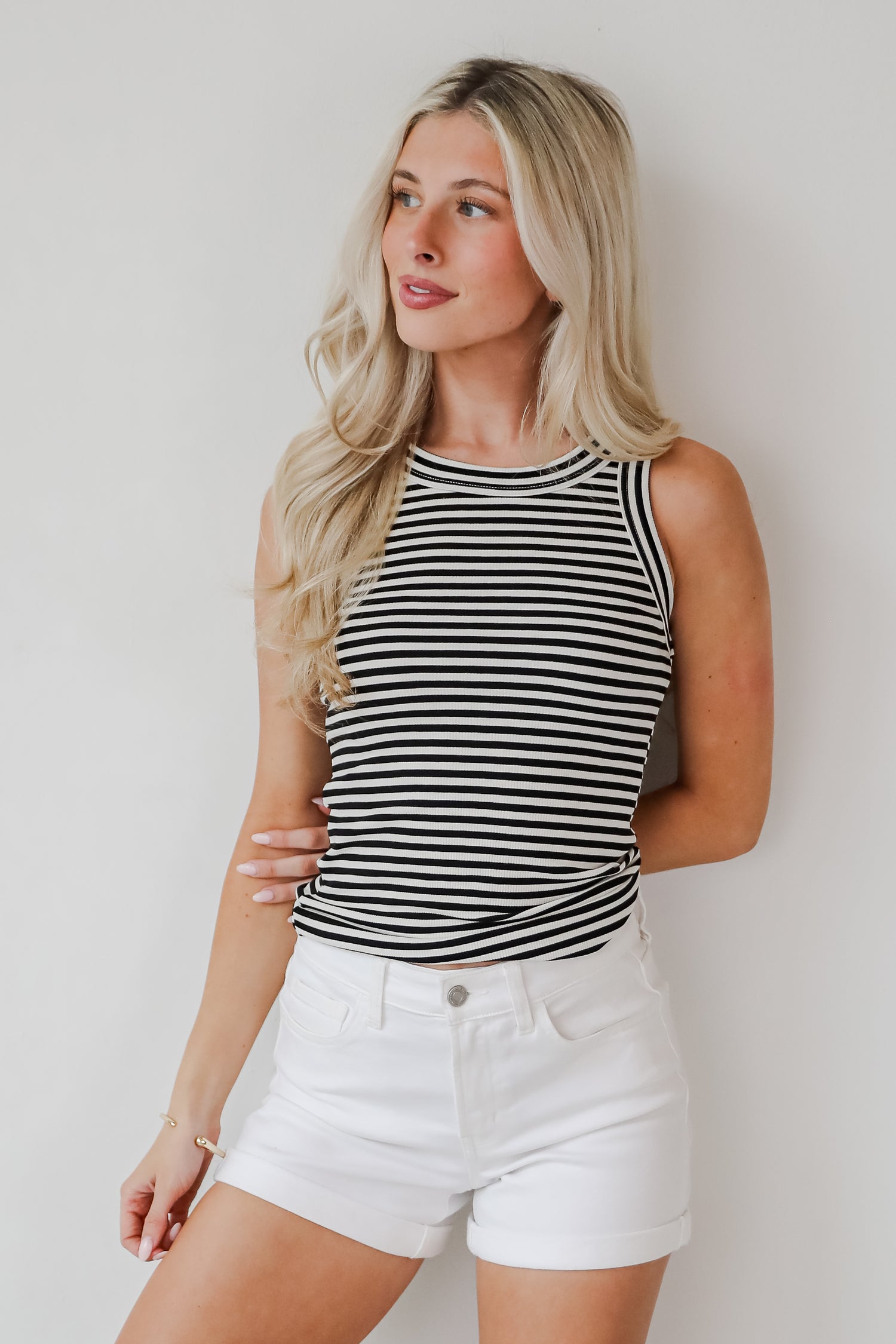 Nicole Everyday Black Striped Tank