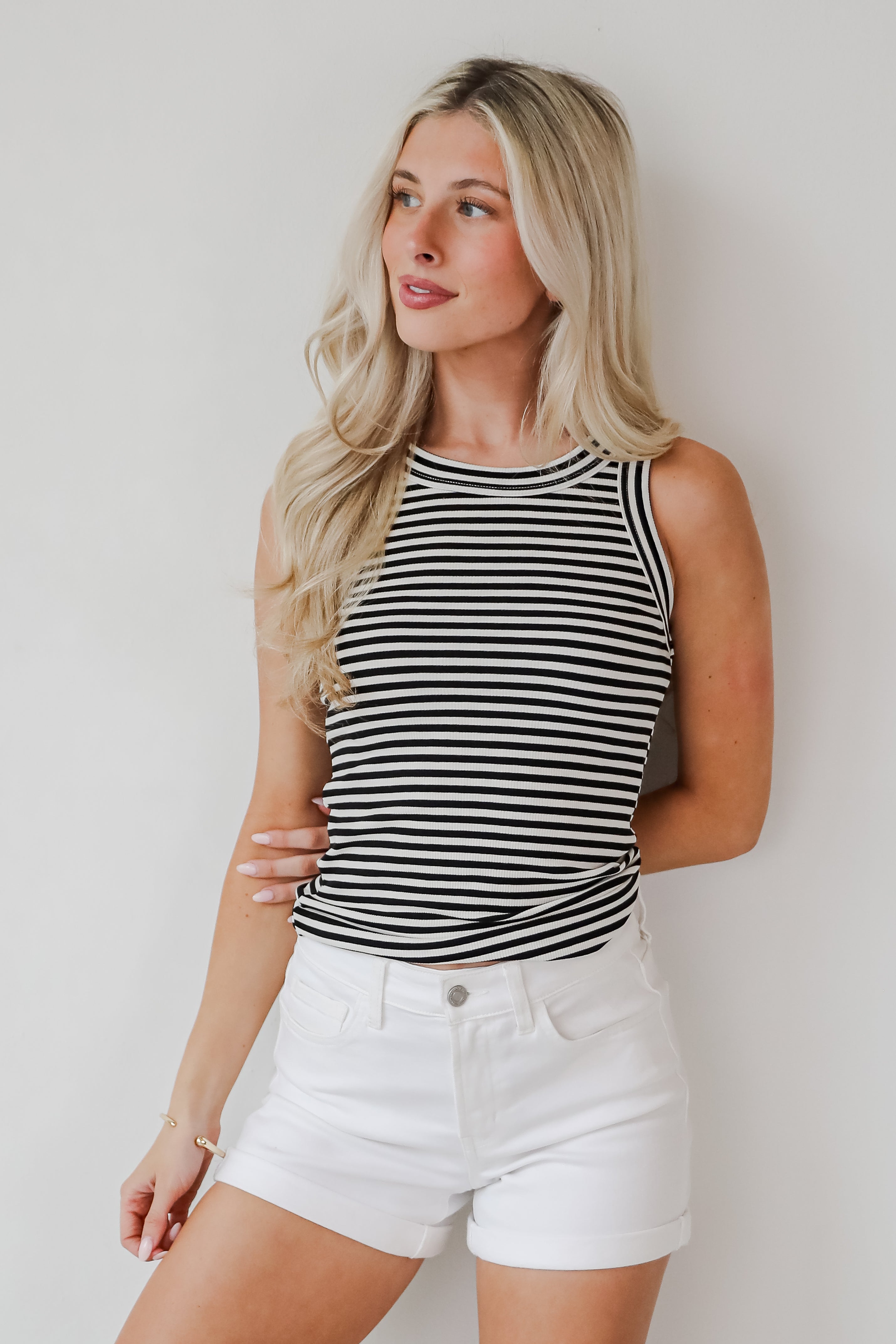 Nicole Everyday Black Striped Tank