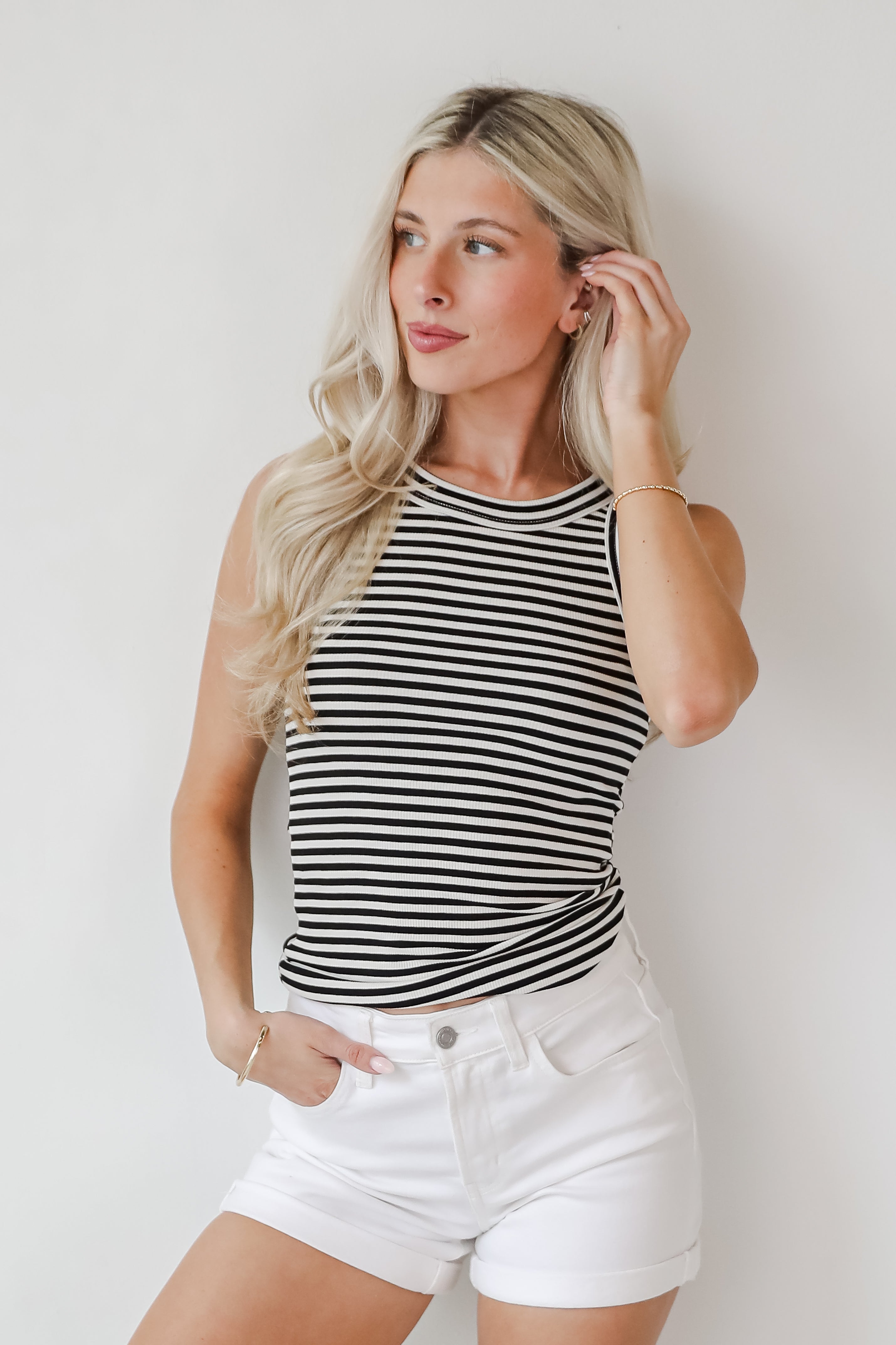 Nicole Everyday Black Striped Tank