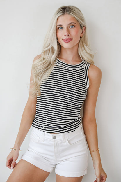 Nicole Everyday Black Striped Tank