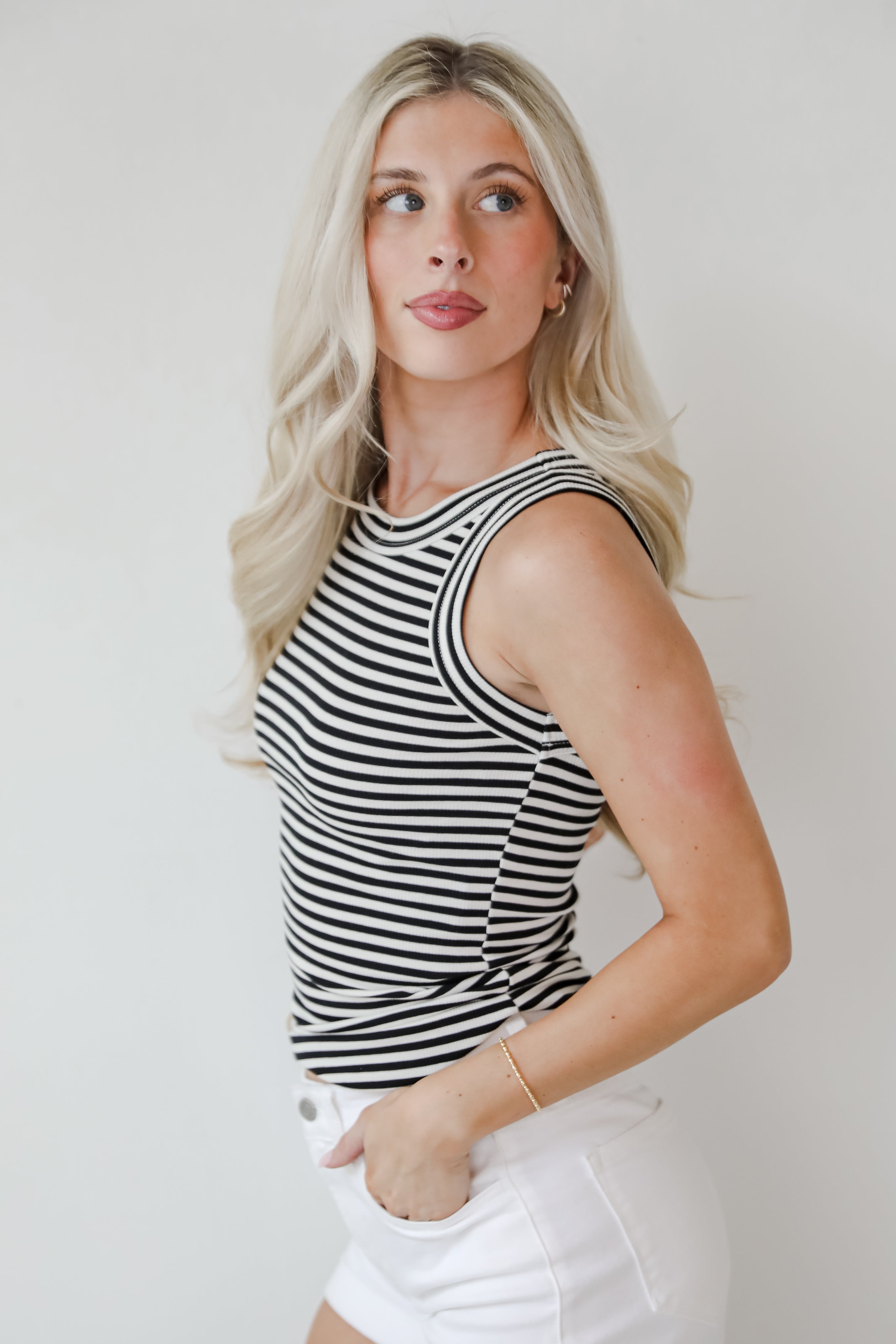 Nicole Everyday Black Striped Tank