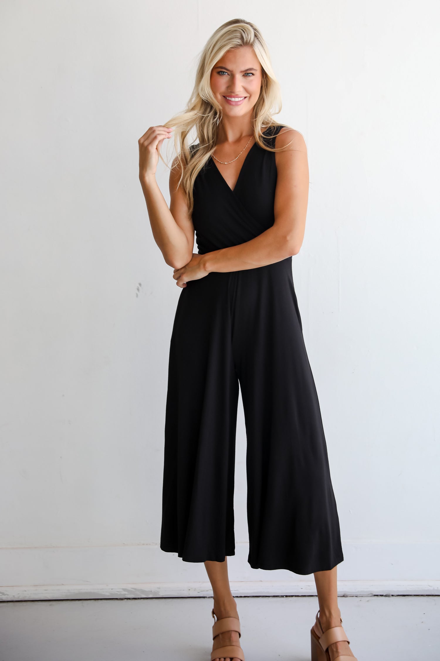 Playful Impression Black Surplice Jumpsuit