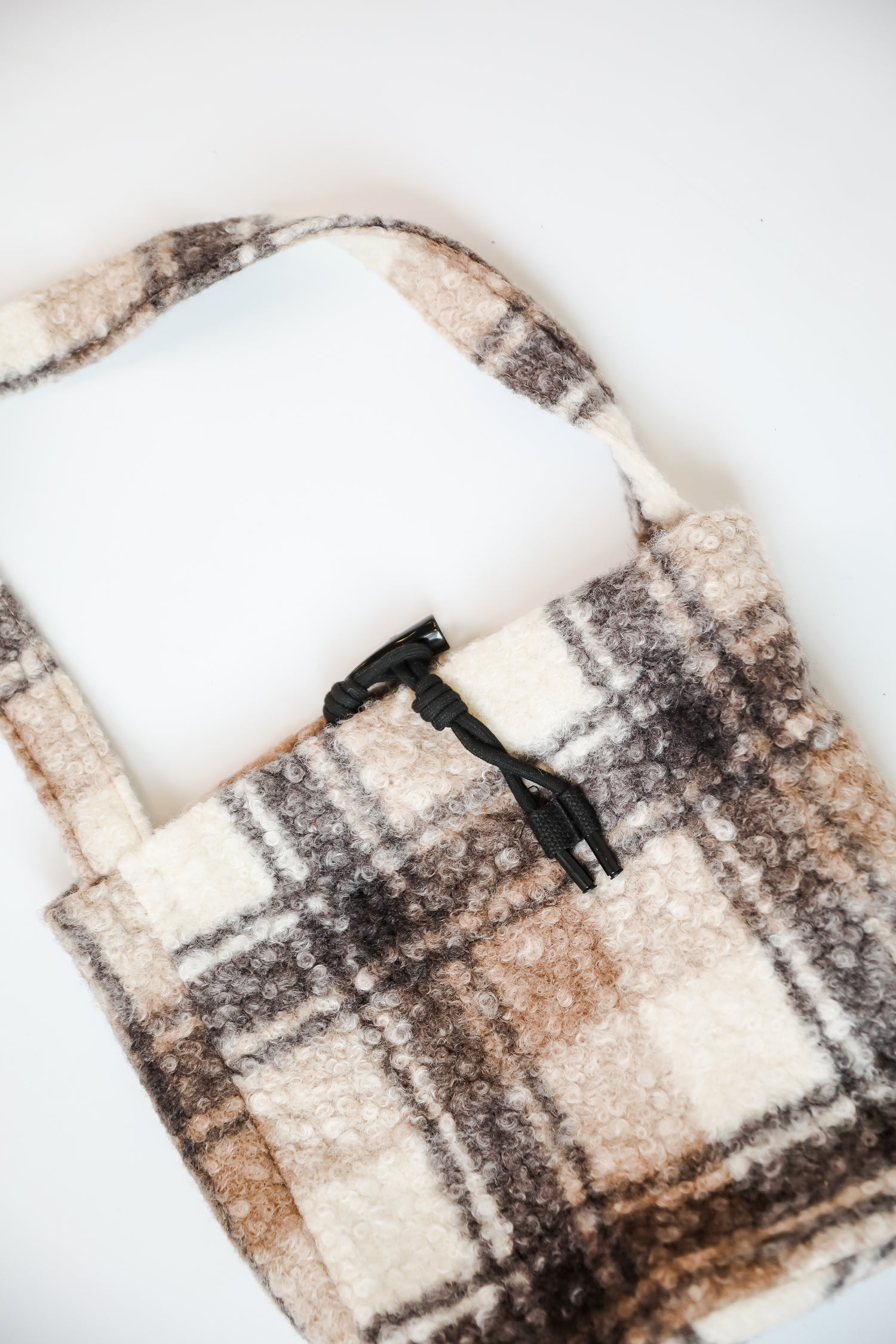 Fuzzy Feelings Black Plaid Teddy Crossbody Bag