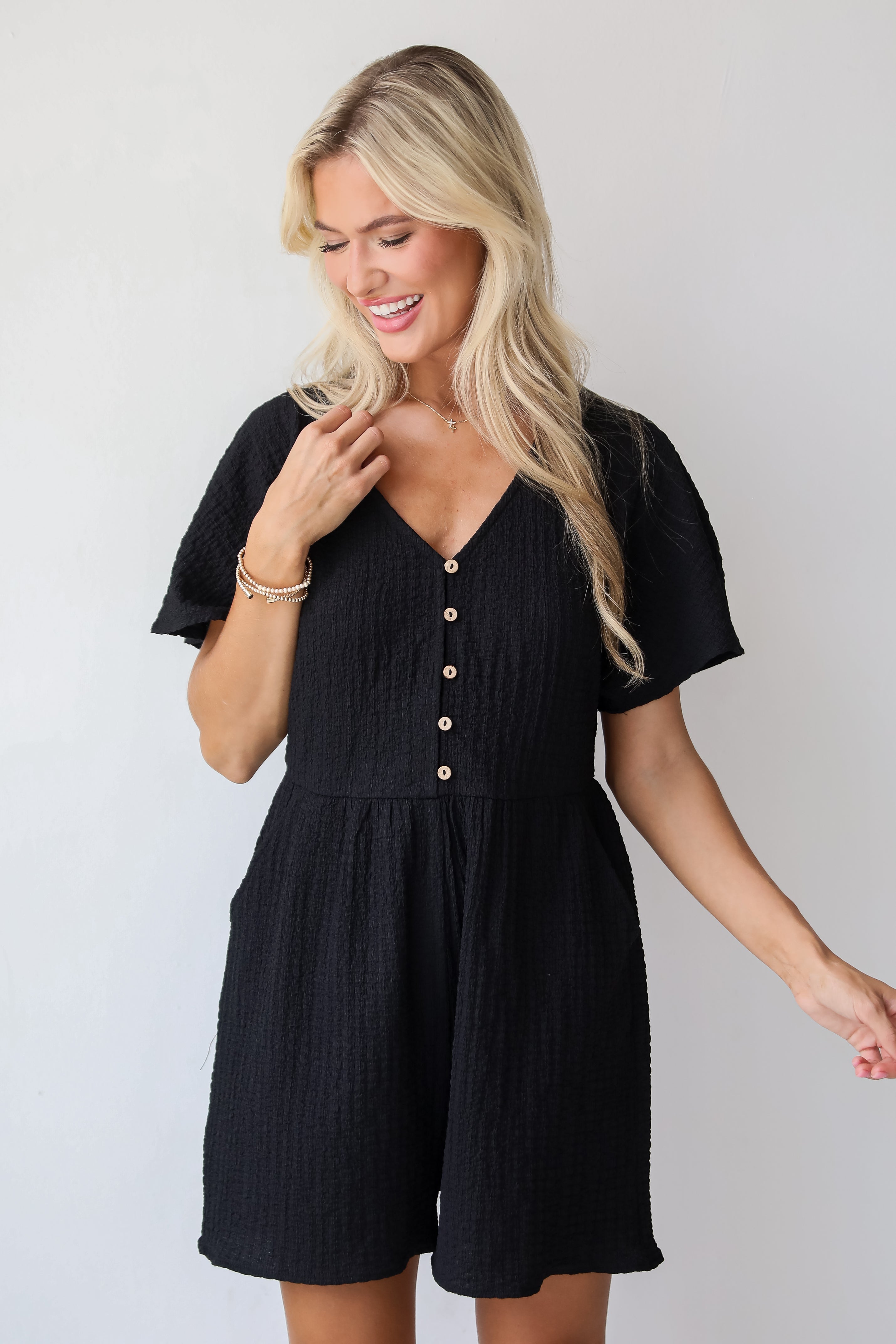 Skilled Poise Black Textured Romper