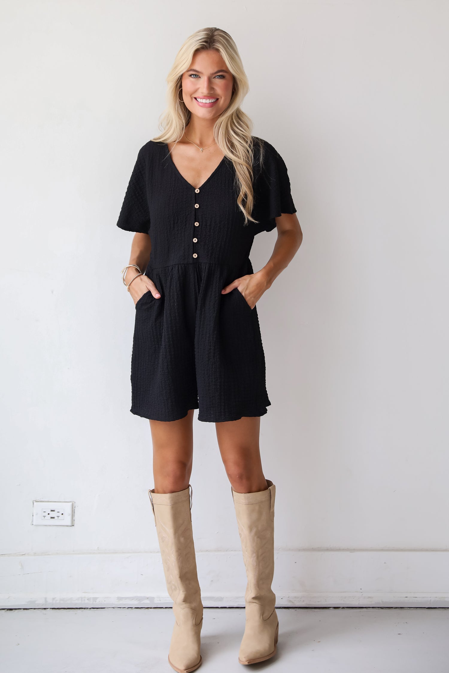 Skilled Poise Black Textured Romper