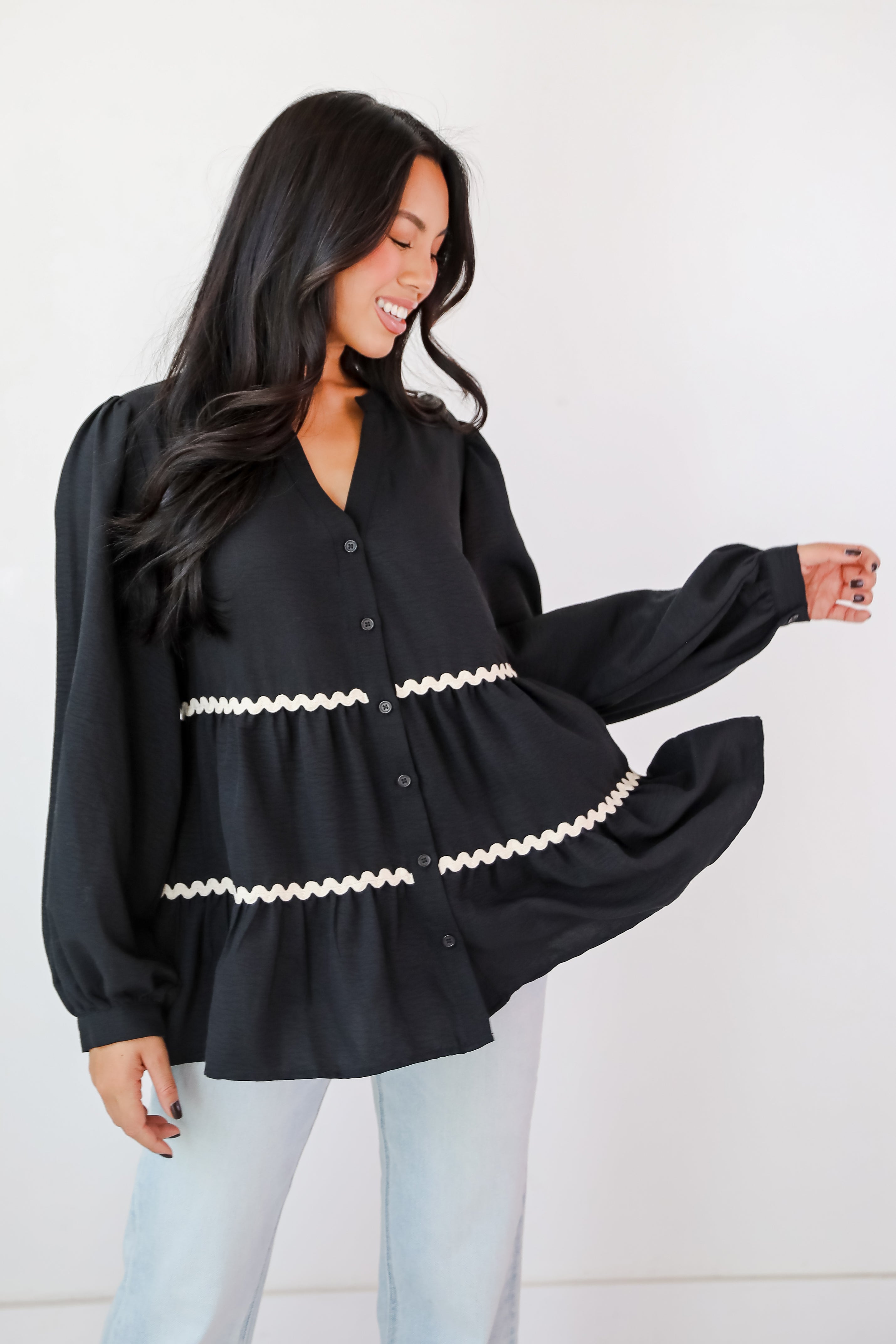 Exclusive Charm Black Tiered Blouse