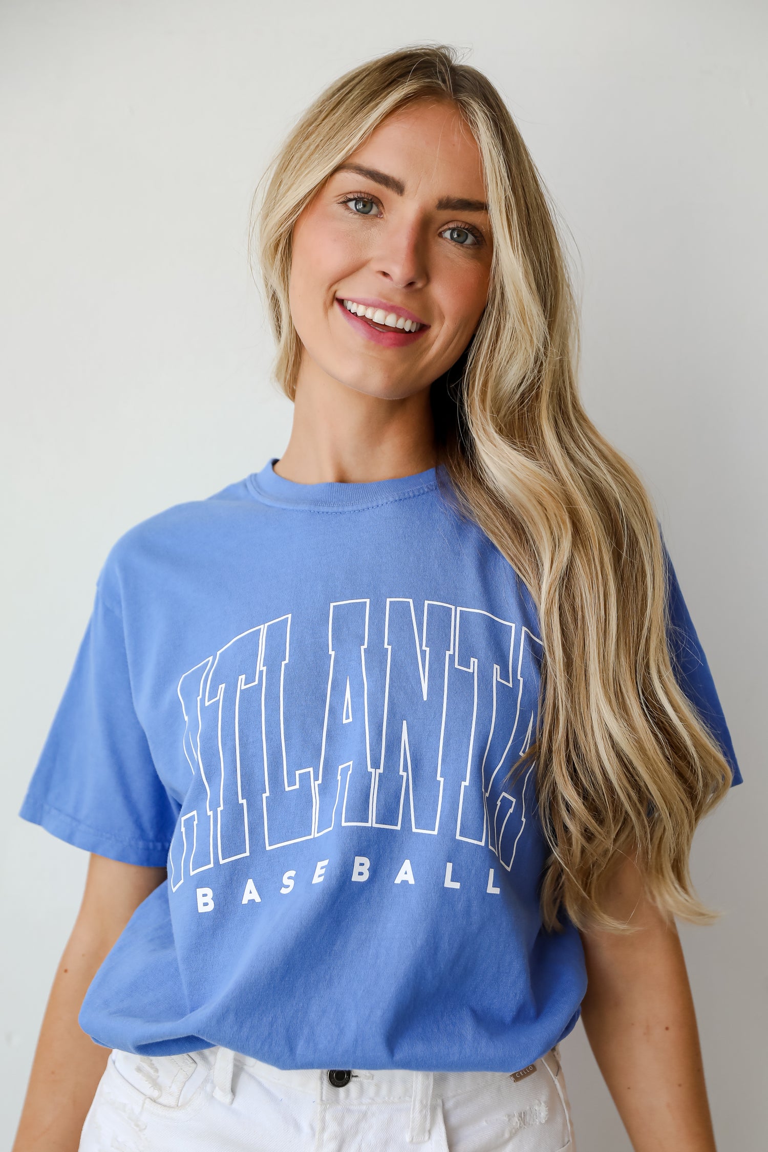 oversized Blue Atlanta Baseball Block Letter Tee