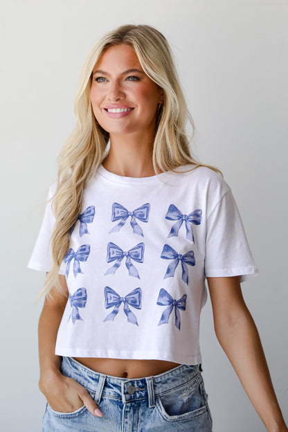 White Bow Cropped Graphic Tee