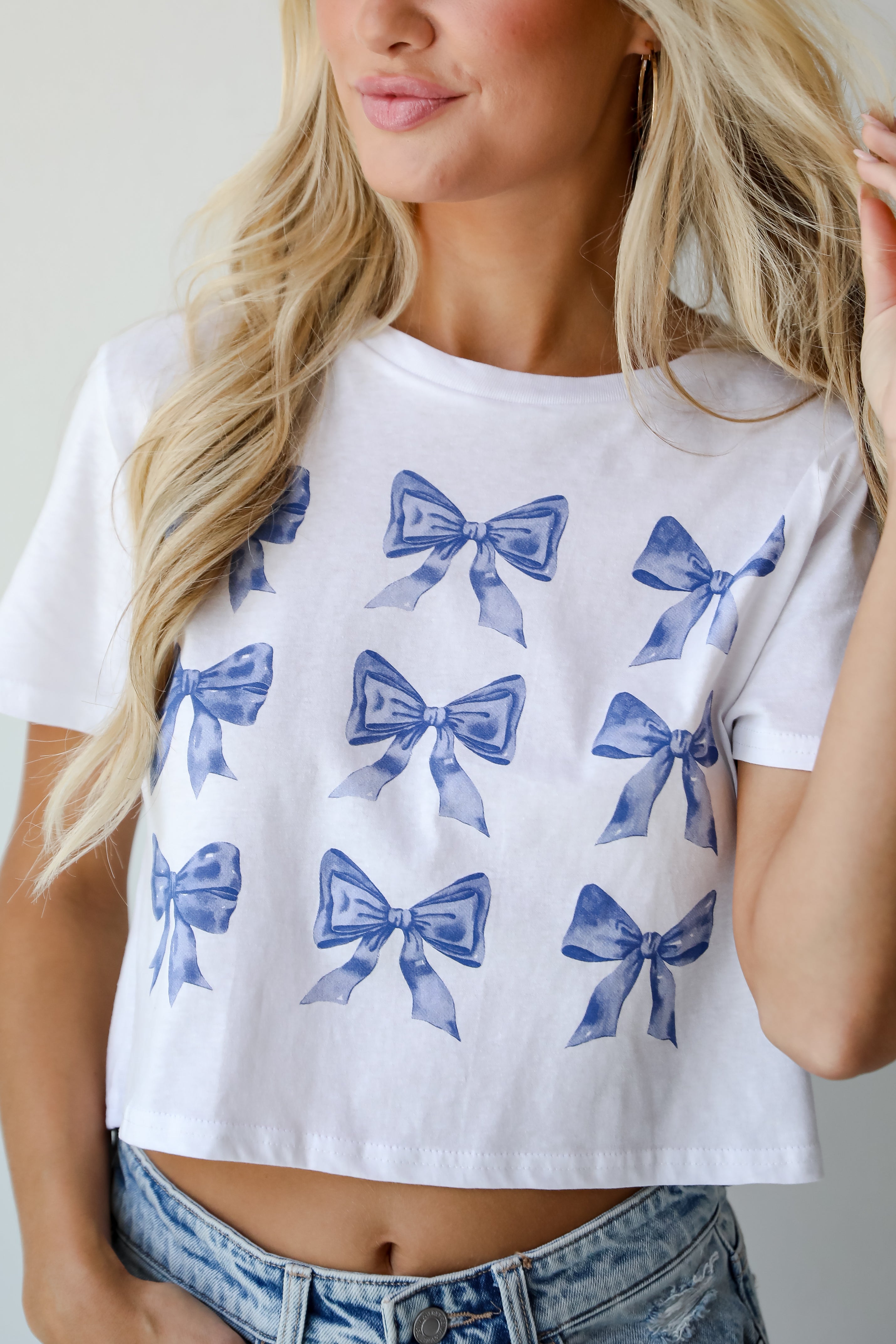 White Bow Cropped Graphic Tee