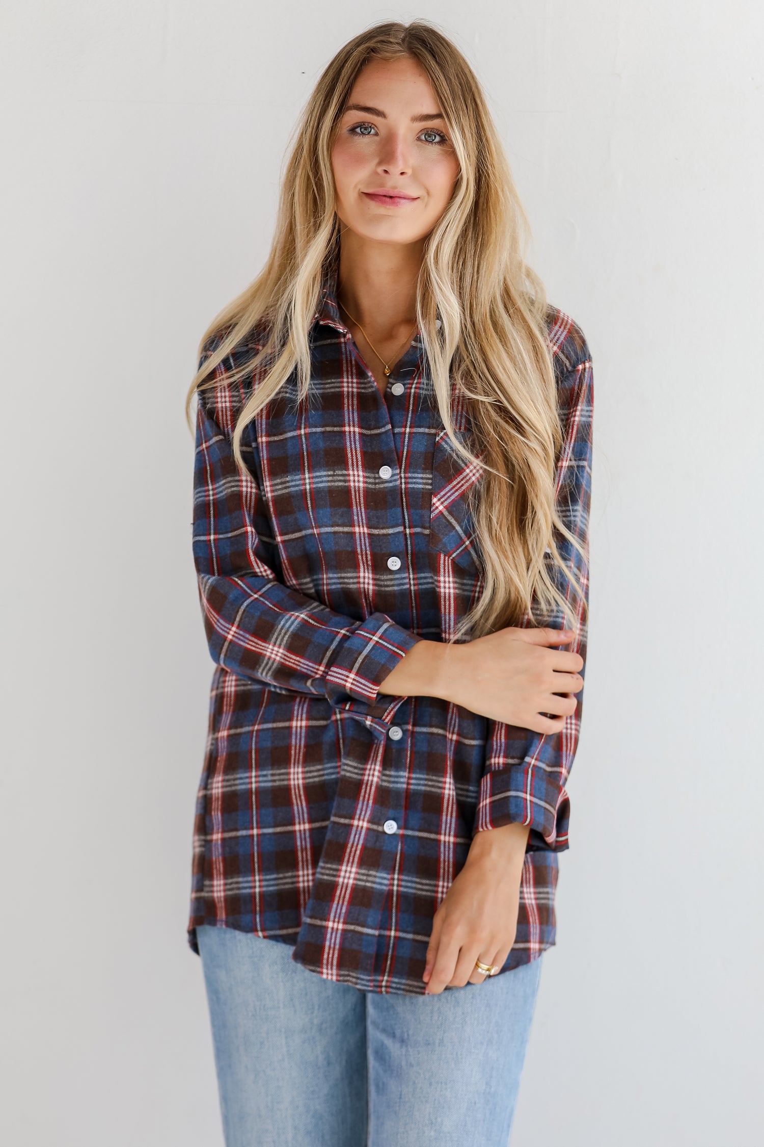 Trendy Era Navy Plaid Flannel