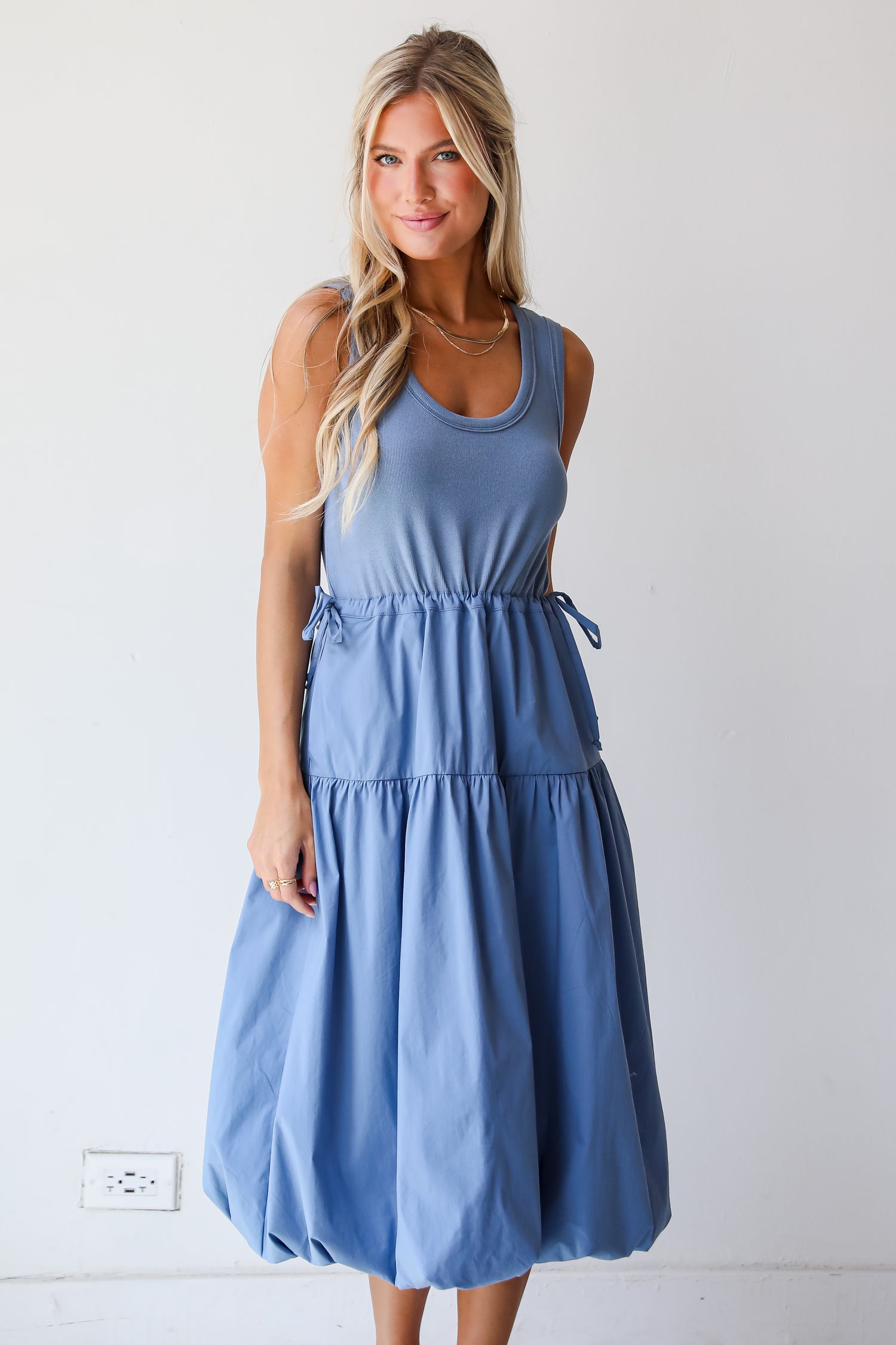 Denim Contrast Midi Dress