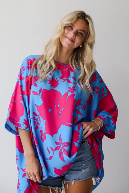 Happily Sweet Blue Floral Oversized Blouse