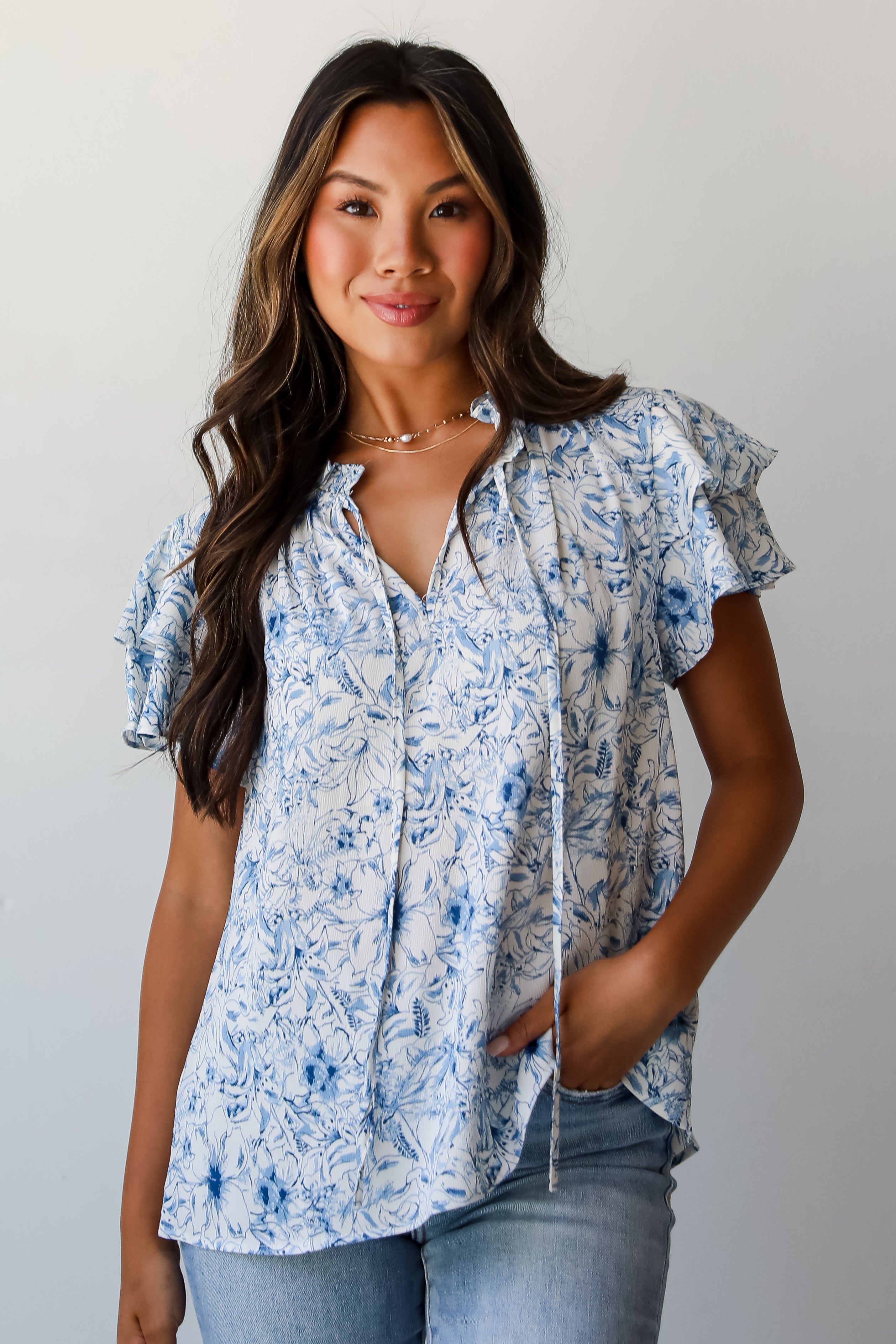 Exceedingly Elegant Blue Floral Blouse