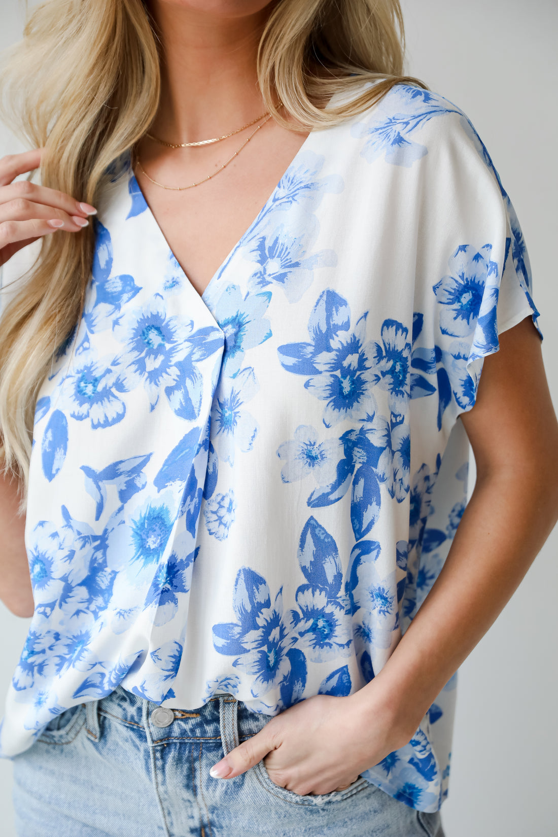 cute Blue Floral Blouse, Blue Floral Blouse, Precious Blossoms Blue Floral Blouse, online women&